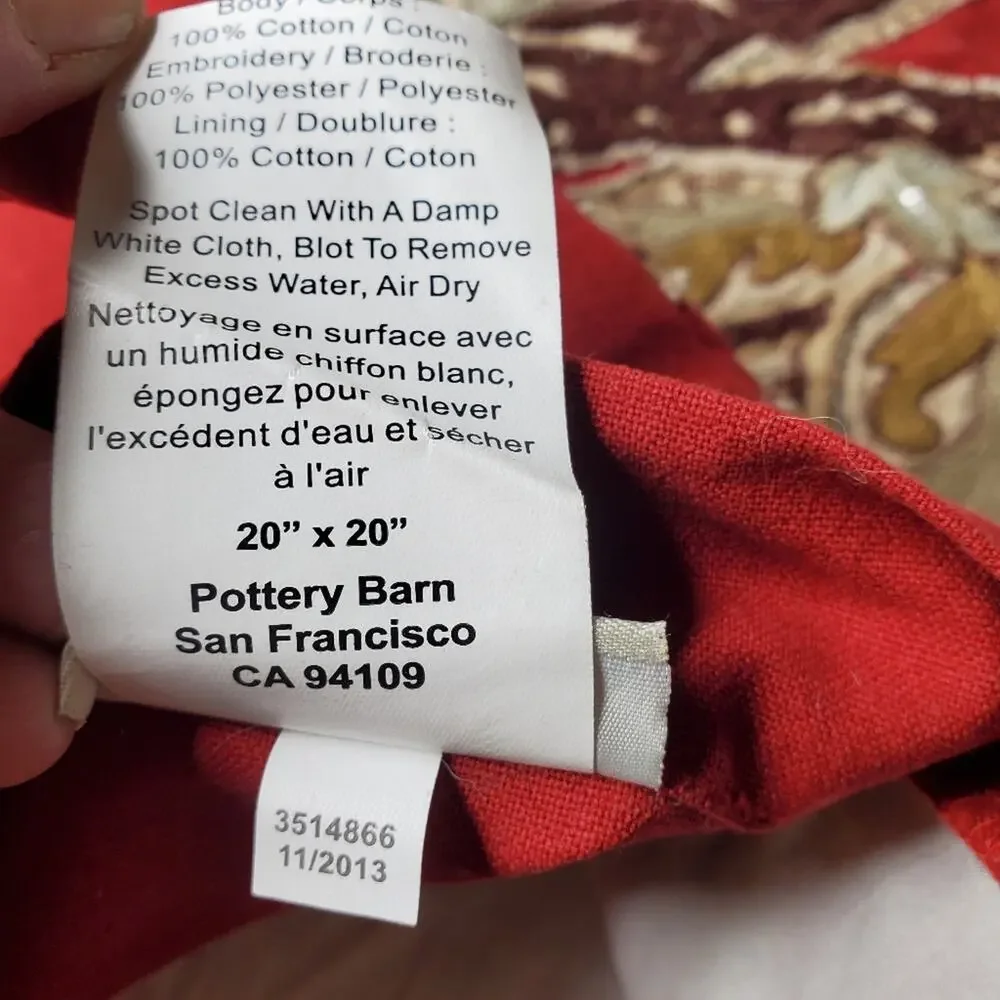 Pottery Barn set of 2 Red & Gold floral throw pillow red fall theme cover 21